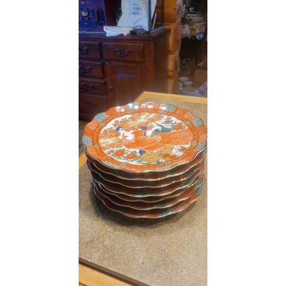 Set of 3 Arita Vintage Oriental Peacock Floral Scalloped Edge Salad lunch Plates - Picture 7 of 7